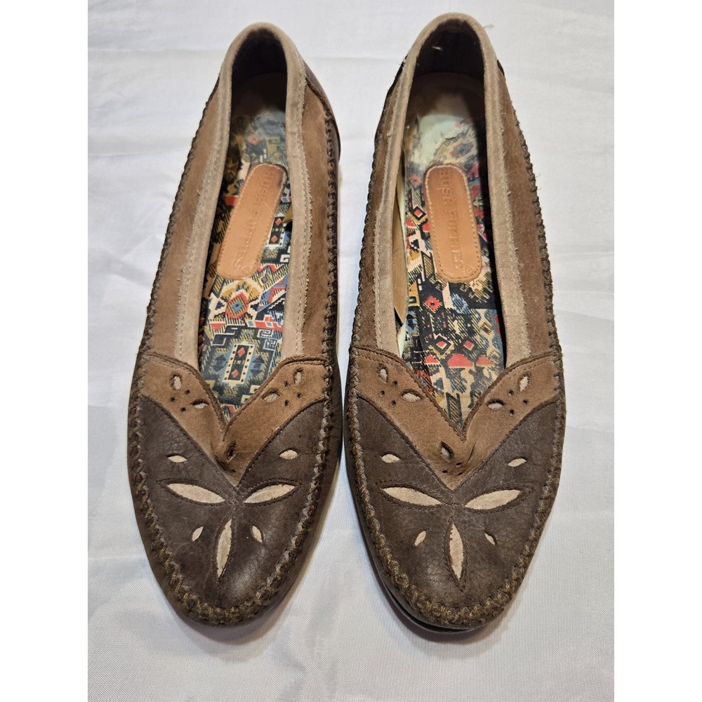 Hush Puppies Easy Times Suede Leather Brown Loafer Dress Shoes Womens 9N See Pic